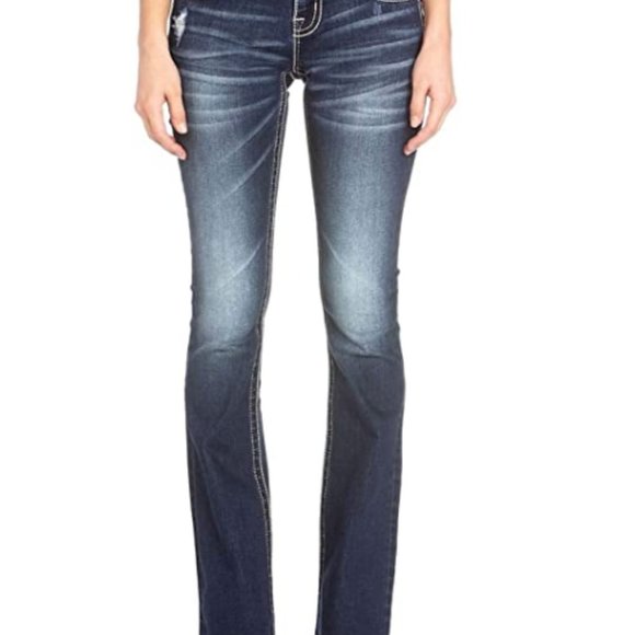 Women's Embellished Angel Wings Faux Flap Jeans - Picture 2 of 2